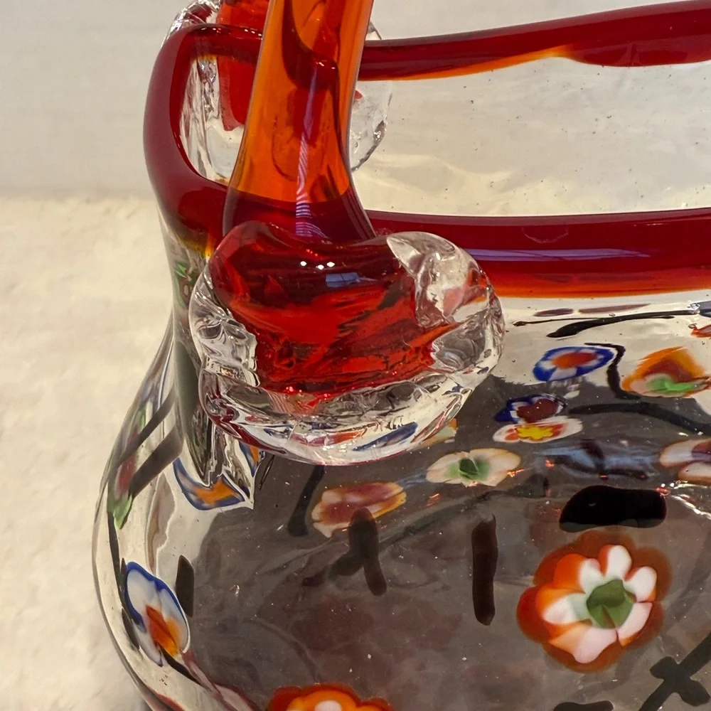 Hand blown Murano style glass purse/bowl with Millefiori design